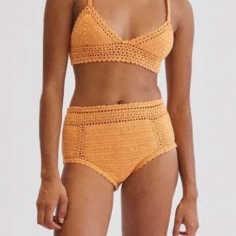 NWOT She Made Me Swimsuit Bottoms Orange Essential High Rise Crochet Cotton Swim